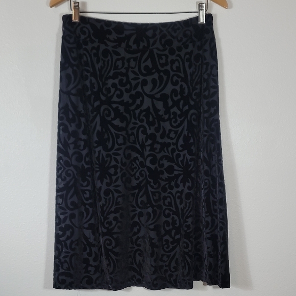 Vintage Y2K Burnout Velvet Midi Skirt Size L Black Witchy Whimsigoth Vamp 90s - Picture 5 of 12
